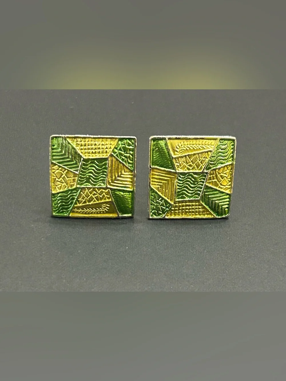 Green and Gold Geometric Square Cuff Links